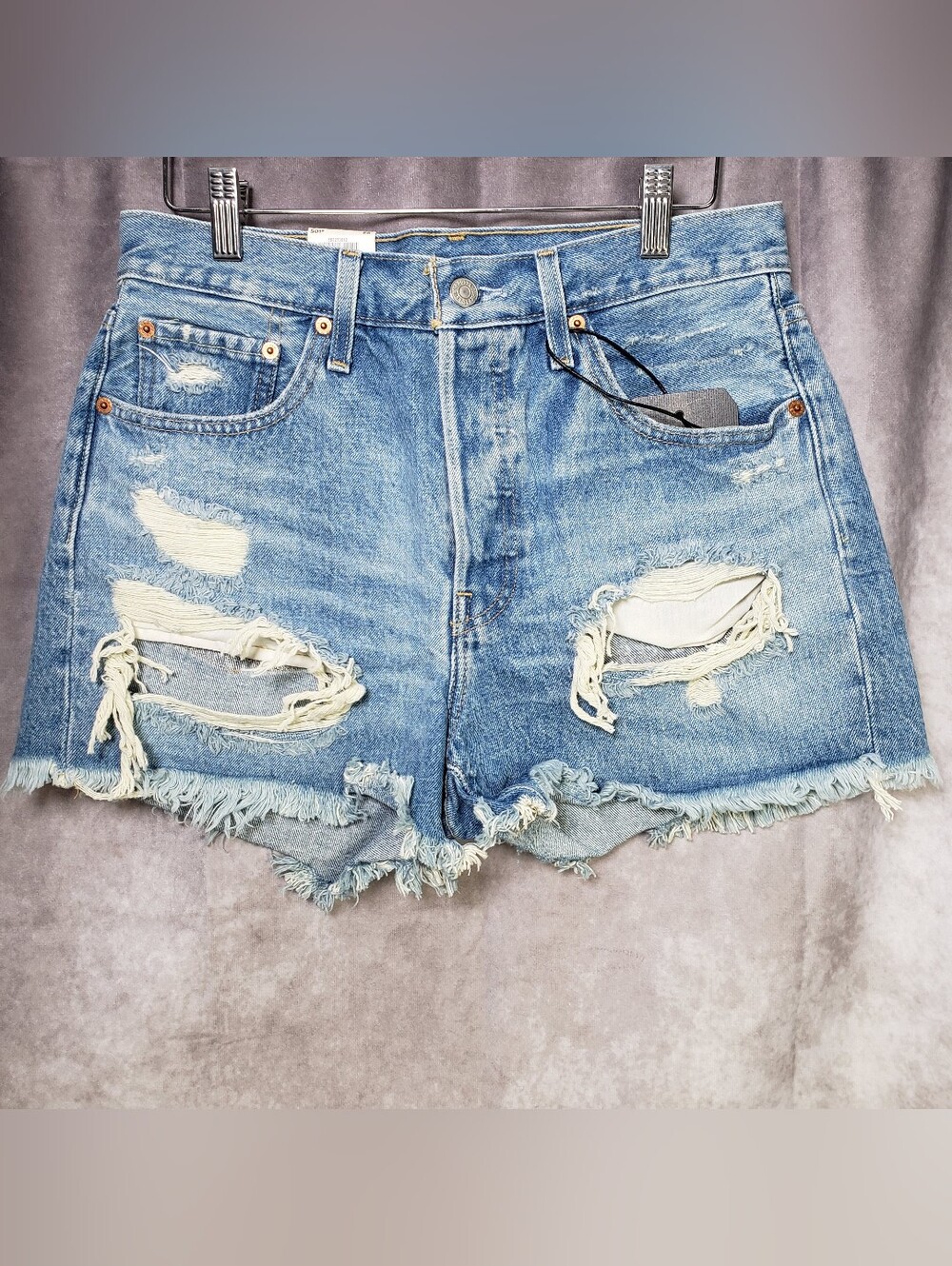 Levi's Premium 501 Original Distressed Womens Shorts High Rise Ripped Size 28